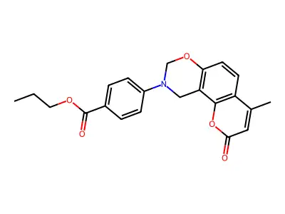 Propyl 4-(4-methyl-2-oxo-8,10-dihydropyrano[2,3-f][1,3]benzoxazin-9-yl)benzoate structure