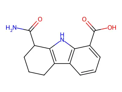 1-carbamoyl-2,3,4,9-tetrahydro-1H-carbazole-8-carboxylic acid structure