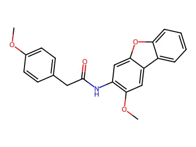 N-(2-methoxydibenzofuran-3-yl)-2-(4-methoxyphenyl)acetamide structure