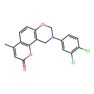 9-(3,4-dichlorophenyl)-4-methyl-8H,10H-chromeno[8,7-e]1,3-oxazin-2-one structure