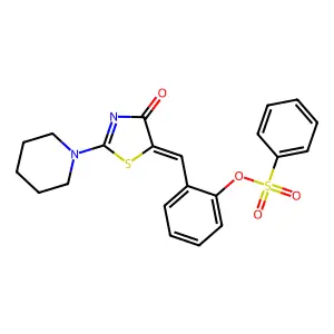 [2-[(E)-(4-oxo-2-piperidin-1-yl-1,3-thiazol-5-ylidene)methyl]phenyl] benzenesulfonate structure