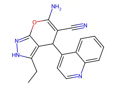 6-Amino-3-ethyl-4-quinolin-4-yl-2,4-dihydropyrano[2,3-c]pyrazole-5-carbonitrile structure