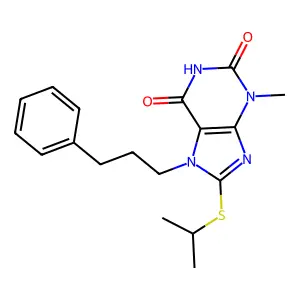 8-(isopropylthio)-3-methyl-7-(3-phenylpropyl)-1H-purine-2,6(3H,7H)-dione structure