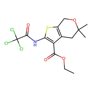 ethyl 5,5-dimethyl-2-(2,2,2-trichloroacetamido)-5,7-dihydro-4H-thieno[2,3-c]pyran-3-carboxylate structure