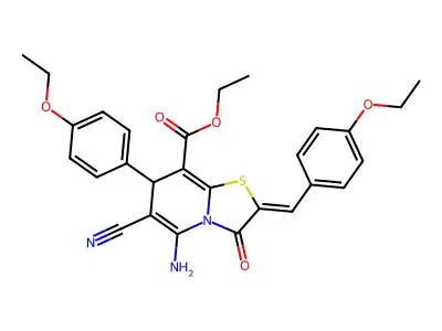Ethyl 5-amino-6-cyano-7-(4-ethoxyphenyl)-2-[(4-ethoxyphenyl)methylene]-2,3-dihydro-3-oxo-7H-thiazolo[3,2-a]pyridine-8-carboxylate structure