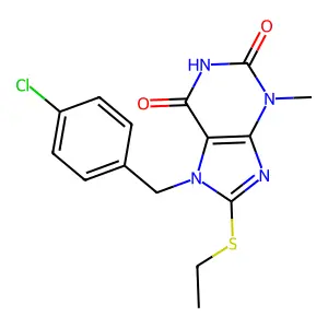7-(4-Chloro-benzyl)-8-ethylsulfanyl-3-methyl-3,7-dihydro-purine-2,6-dione structure