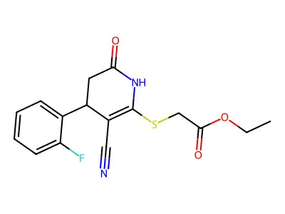 ethyl {[3-cyano-4-(2-fluorophenyl)-6-oxo-1,4,5,6-tetrahydropyridin-2-yl]sulfanyl}acetate structure
