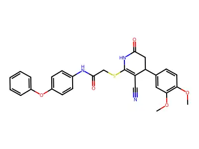 2-[[5-cyano-4-(3,4-dimethoxyphenyl)-2-oxo-3,4-dihydro-1H-pyridin-6-yl]sulfanyl]-N-(4-phenoxyphenyl)acetamide structure