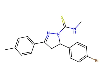 5-(4-bromophenyl)-N-methyl-3-(p-tolyl)-4,5-dihydro-1H-pyrazole-1-carbothioamide structure