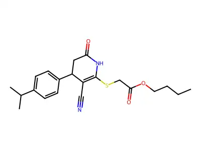 butyl 2-((3-cyano-4-(4-isopropylphenyl)-6-oxo-1,4,5,6-tetrahydropyridin-2-yl)thio)acetate structure