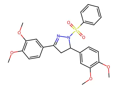 3,5-bis(3,4-dimethoxyphenyl)-1-(phenylsulfonyl)-4,5-dihydro-1H-pyrazole structure