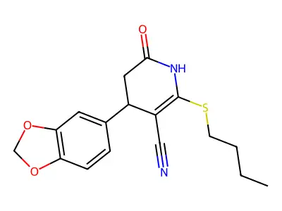 4-(1,3-benzodioxol-5-yl)-6-butylsulfanyl-2-oxo-3,4-dihydro-1H-pyridine-5-carbonitrile structure