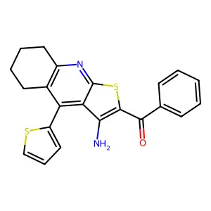 (3-amino-4-(thiophen-2-yl)-5,6,7,8-tetrahydrothieno[2,3-b]quinolin-2-yl)(phenyl)methanone structure