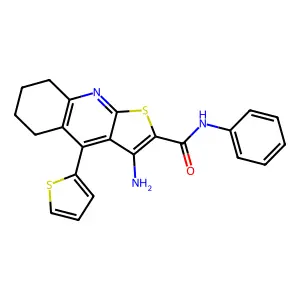 3-amino-N-phenyl-4-(thiophen-2-yl)-5,6,7,8-tetrahydrothieno[2,3-b]quinoline-2-carboxamide structure