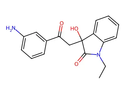 3-[2-(3-aminophenyl)-2-oxoethyl]-1-ethyl-3-hydroxy-1,3-dihydro-2H-indol-2-one structure