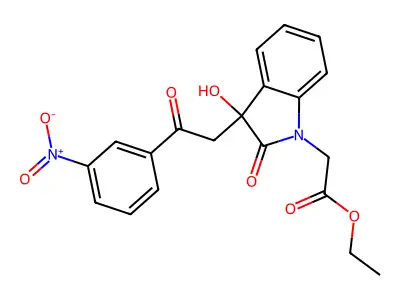 ethyl {3-hydroxy-3-[2-(3-nitrophenyl)-2-oxoethyl]-2-oxo-2,3-dihydro-1H-indol-1-yl}acetate structure