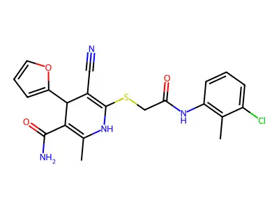 6-((2-((3-chloro-2-methylphenyl)amino)-2-oxoethyl)thio)-5-cyano-4-(furan-2-yl)-2-methyl-1,4-dihydropyridine-3-carboxamide structure