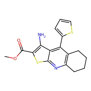 methyl 3-amino-4-(thiophen-2-yl)-5,6,7,8-tetrahydrothieno[2,3-b]quinoline-2-carboxylate structure