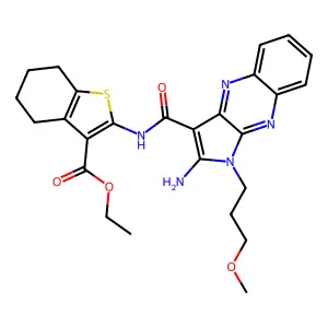 2-[[[2-amino-1-(3-methoxypropyl)-3-pyrrolo[3,2-b]quinoxalinyl]-oxomethyl]amino]-4,5,6,7-tetrahydro-1-benzothiophene-3-carboxylic acid ethyl ester structure