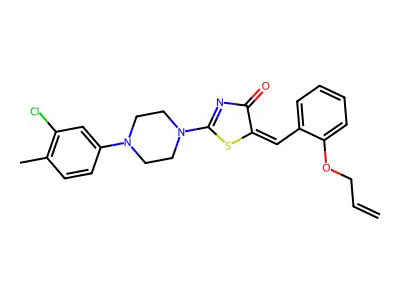 (5E)-2-[4-(3-chloro-4-methylphenyl)piperazin-1-yl]-5-[2-(prop-2-en-1-yloxy)benzylidene]-1,3-thiazol-4(5H)-one structure