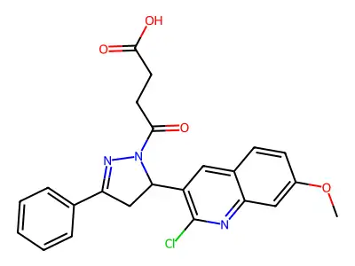 4-[5-(2-chloro-7-methoxyquinolin-3-yl)-3-phenyl-4,5-dihydro-1H-pyrazol-1-yl]-4-oxobutanoic acid structure