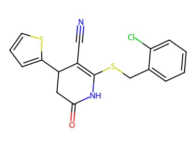 2-[(2-chlorobenzyl)sulfanyl]-6-oxo-4-(thiophen-2-yl)-1,4,5,6-tetrahydropyridine-3-carbonitrile structure
