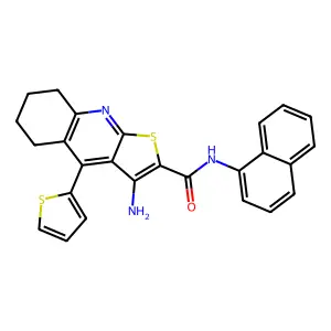 3-amino-N-(naphthalen-1-yl)-4-(thiophen-2-yl)-5,6,7,8-tetrahydrothieno[2,3-b]quinoline-2-carboxamide structure