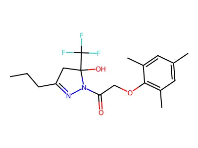 1-[5-hydroxy-3-propyl-5-(trifluoromethyl)-4,5-dihydro-1H-pyrazol-1-yl]-2-(2,4,6-trimethylphenoxy)ethanone structure