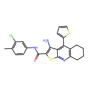 3-amino-N-(3-chloro-4-methylphenyl)-4-(thiophen-2-yl)-5,6,7,8-tetrahydrothieno[2,3-b]quinoline-2-carboxamide structure