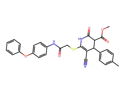 methyl 5-cyano-4-(4-methylphenyl)-2-oxo-6-[2-oxo-2-(4-phenoxyanilino)ethyl]sulfanyl-3,4-dihydro-1H-pyridine-3-carboxylate structure