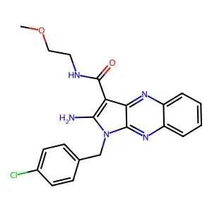 2-amino-1-(4-chlorobenzyl)-N-(2-methoxyethyl)-1H-pyrrolo[2,3-b]quinoxaline-3-carboxamide structure