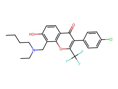 8-[[butyl(ethyl)amino]methyl]-3-(4-chlorophenyl)-7-hydroxy-2-(trifluoromethyl)chromen-4-one structure