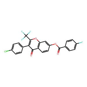 3-(4-chlorophenyl)-4-oxo-2-(trifluoromethyl)-4H-chromen-7-yl 4-fluorobenzoate structure