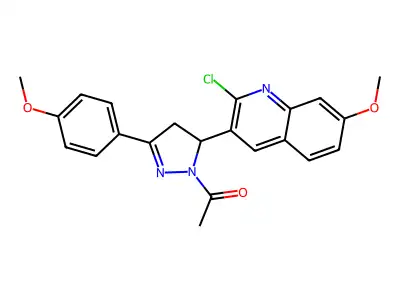 1-(5-(2-chloro-7-methoxyquinolin-3-yl)-3-(4-methoxyphenyl)-4,5-dihydro-1H-pyrazol-1-yl)ethanone structure