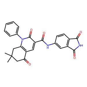 N-(1,3-dioxoisoindol-5-yl)-7,7-dimethyl-2,5-dioxo-1-phenyl-6,8-dihydroquinoline-3-carboxamide structure