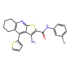 3-amino-N-(3-bromophenyl)-4-(thiophen-2-yl)-5,6,7,8-tetrahydrothieno[2,3-b]quinoline-2-carboxamide structure
