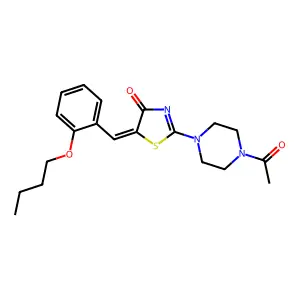 (E)-2-(4-acetylpiperazin-1-yl)-5-(2-butoxybenzylidene)thiazol-4(5H)-one structure