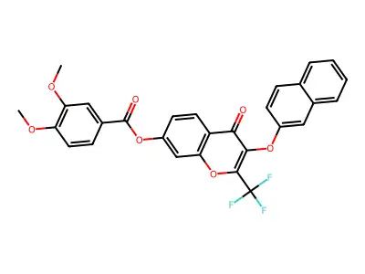 3-(2-naphthyloxy)-4-oxo-2-(trifluoromethyl)-4H-chromen-7-yl 3,4-dimethoxybenzoate structure