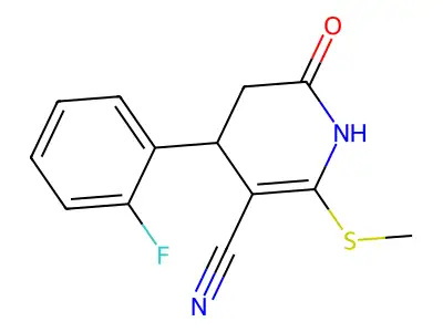 4-(2-fluorophenyl)-2-(methylsulfanyl)-6-oxo-1,4,5,6-tetrahydropyridine-3-carbonitrile structure