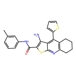 3-amino-4-(thiophen-2-yl)-N-(m-tolyl)-5,6,7,8-tetrahydrothieno[2,3-b]quinoline-2-carboxamide structure