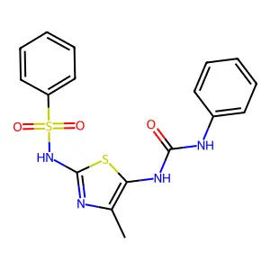 N-{5-[(anilinocarbonyl)amino]-4-methyl-1,3-thiazol-2-yl}benzenesulfonamide structure