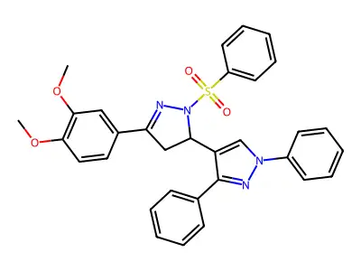 5-(3,4-dimethoxyphenyl)-1',3'-diphenyl-2-(phenylsulfonyl)-3,4-dihydro-1'H,2H-3,4'-bipyrazole structure