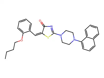 (5E)-5-(2-butoxybenzylidene)-2-[4-(naphthalen-1-yl)piperazin-1-yl]-1,3-thiazol-4(5H)-one structure