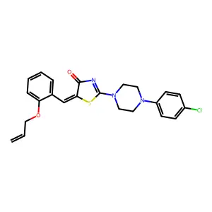 (5E)-2-[4-(4-chlorophenyl)piperazin-1-yl]-5-[2-(prop-2-en-1-yloxy)benzylidene]-1,3-thiazol-4(5H)-one structure
