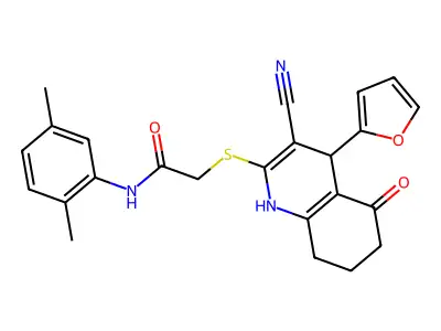 2-((3-cyano-4-(furan-2-yl)-5-oxo-1,4,5,6,7,8-hexahydroquinolin-2-yl)thio)-N-(2,5-dimethylphenyl)acetamide structure