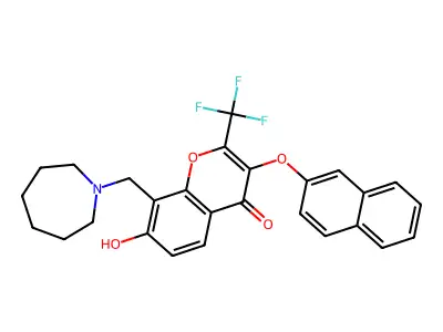 8-(1-azepanylmethyl)-7-hydroxy-3-(2-naphthyloxy)-2-(trifluoromethyl)-4H-chromen-4-one structure