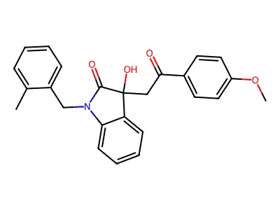 3-hydroxy-3-[2-(4-methoxyphenyl)-2-oxoethyl]-1-(2-methylbenzyl)-1,3-dihydro-2H-indol-2-one structure