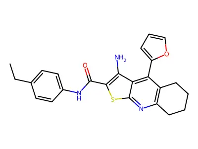 3-amino-N-(4-ethylphenyl)-4-(furan-2-yl)-5,6,7,8-tetrahydrothieno[2,3-b]quinoline-2-carboxamide structure
