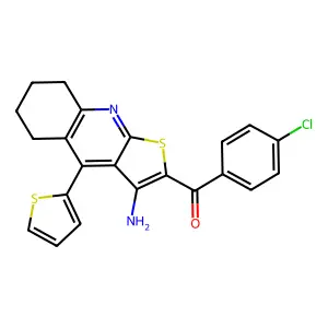 (3-amino-4-(thiophen-2-yl)-5,6,7,8-tetrahydrothieno[2,3-b]quinolin-2-yl)(4-chlorophenyl)methanone structure