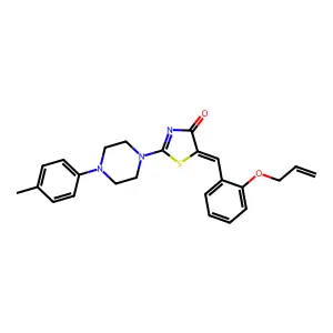 (5E)-2-[4-(4-methylphenyl)piperazin-1-yl]-5-[(2-prop-2-enoxyphenyl)methylidene]-1,3-thiazol-4-one structure